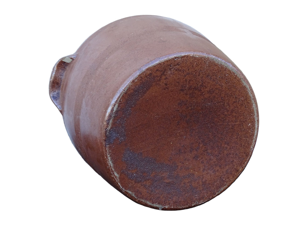 French antique stoneware cache pot or confit jar with a brown glaze.
