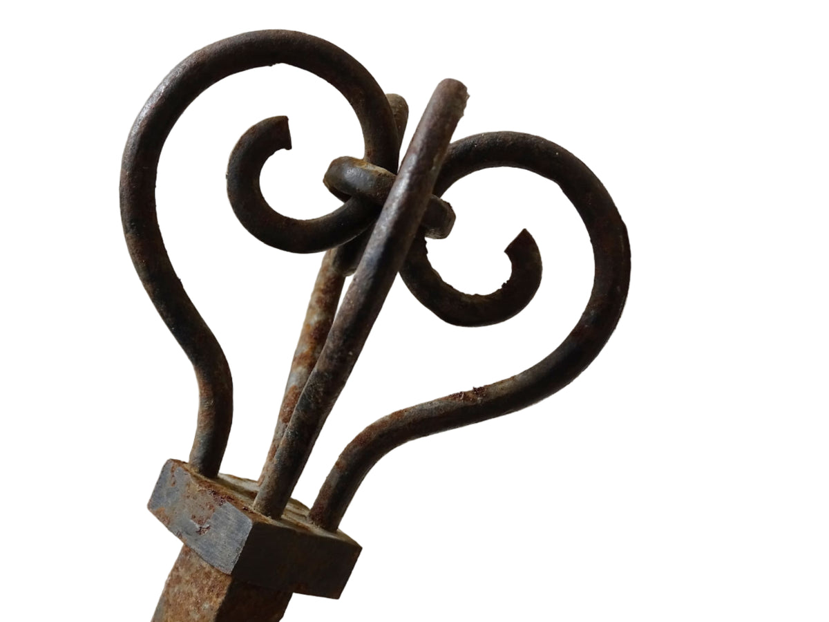 French vintage wrought iron coat hooks with crown finials. Hand forged iron porte manteau.