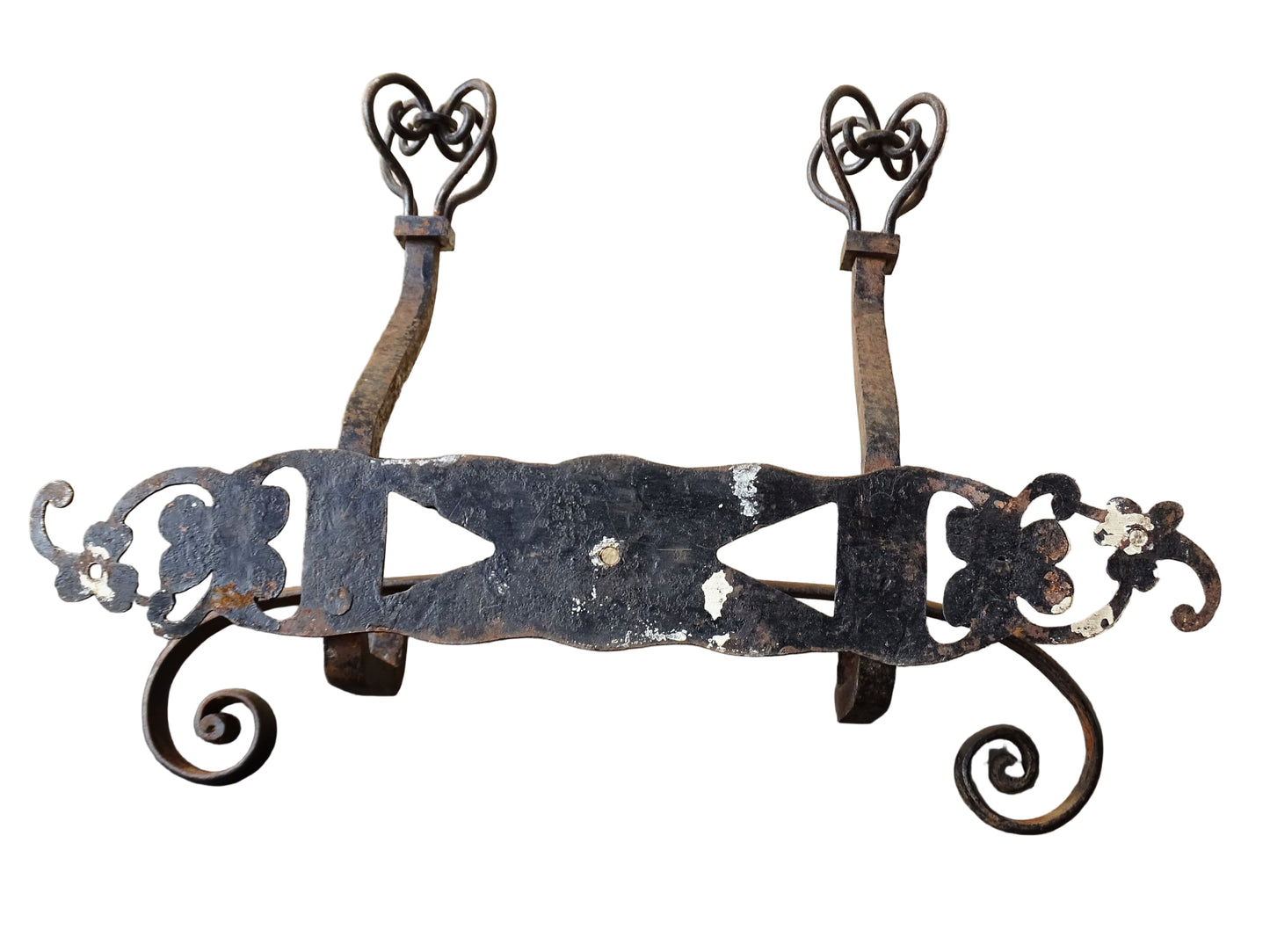 French vintage wrought iron coat hooks with crown finials. Hand forged iron porte manteau.