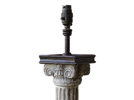 Vintage tall classical style corinthian column table lamp base with bronze effect finishing.