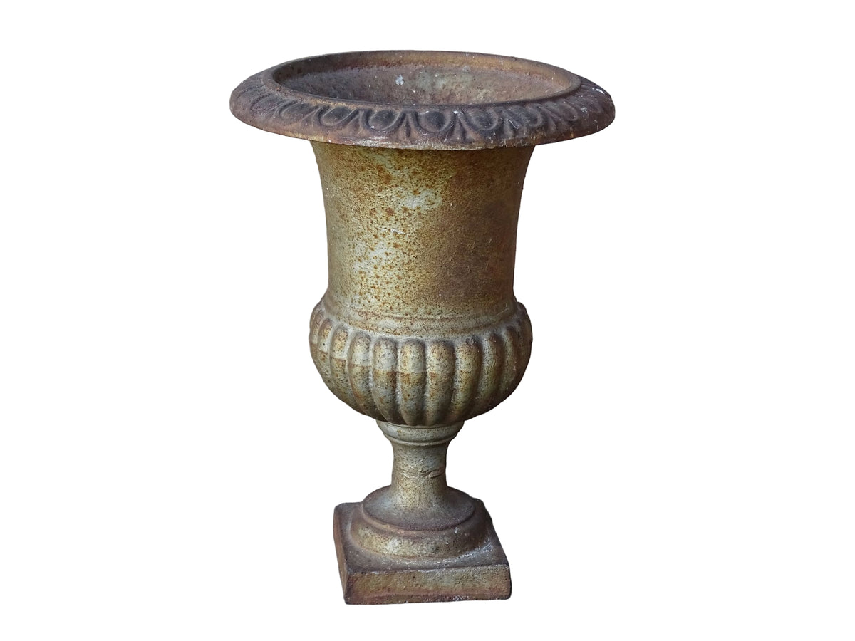 French antique cast iron planter, Medici planter with patina and rusting.