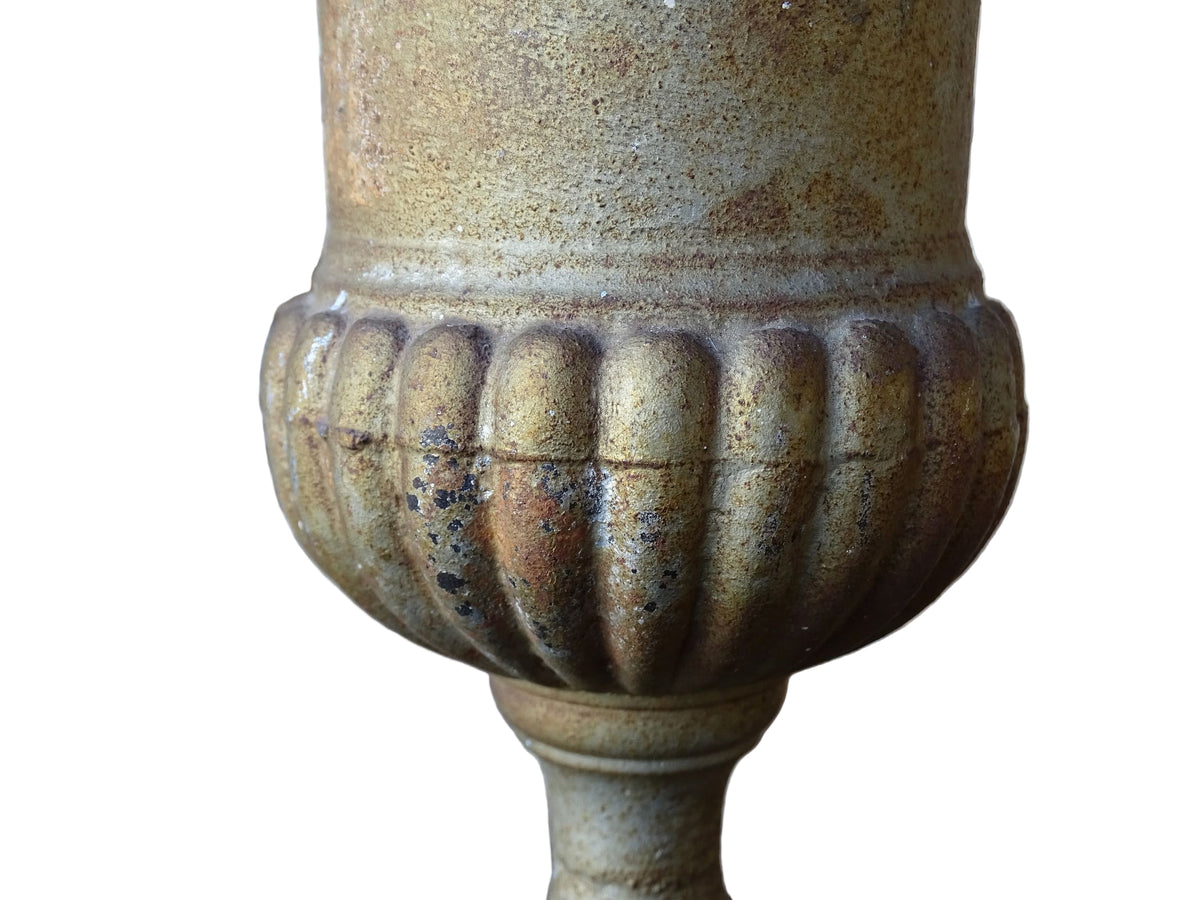 French antique cast iron planter, Medici planter with patina and rusting.