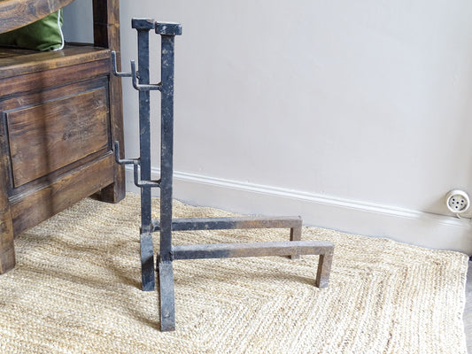 Large French Antique Cast Iron Andirons. Pair of antique firedogs or log holders.