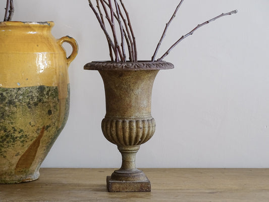 French antique cast iron planter, Medici planter with patina and rusting.