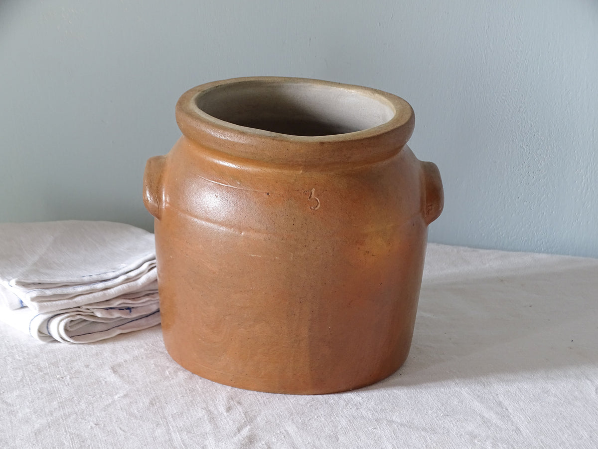 French antique stoneware pot with brown glaze