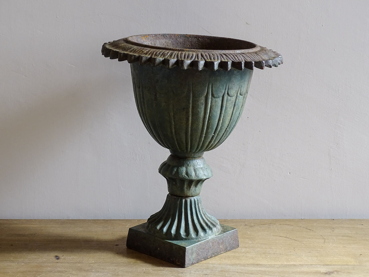 Antique French cast iron planter urn for garden display