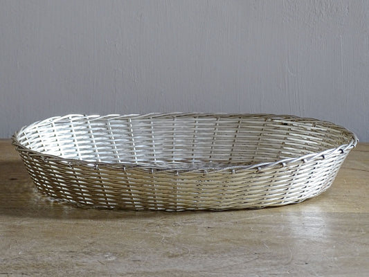 French Vintage Silver Wire Basket with Oval Shape 10.8"