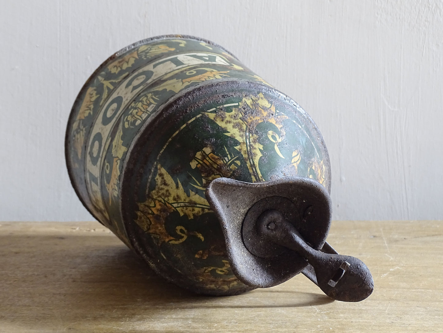 French antique alcool pourer with floral lithographed metal decoration