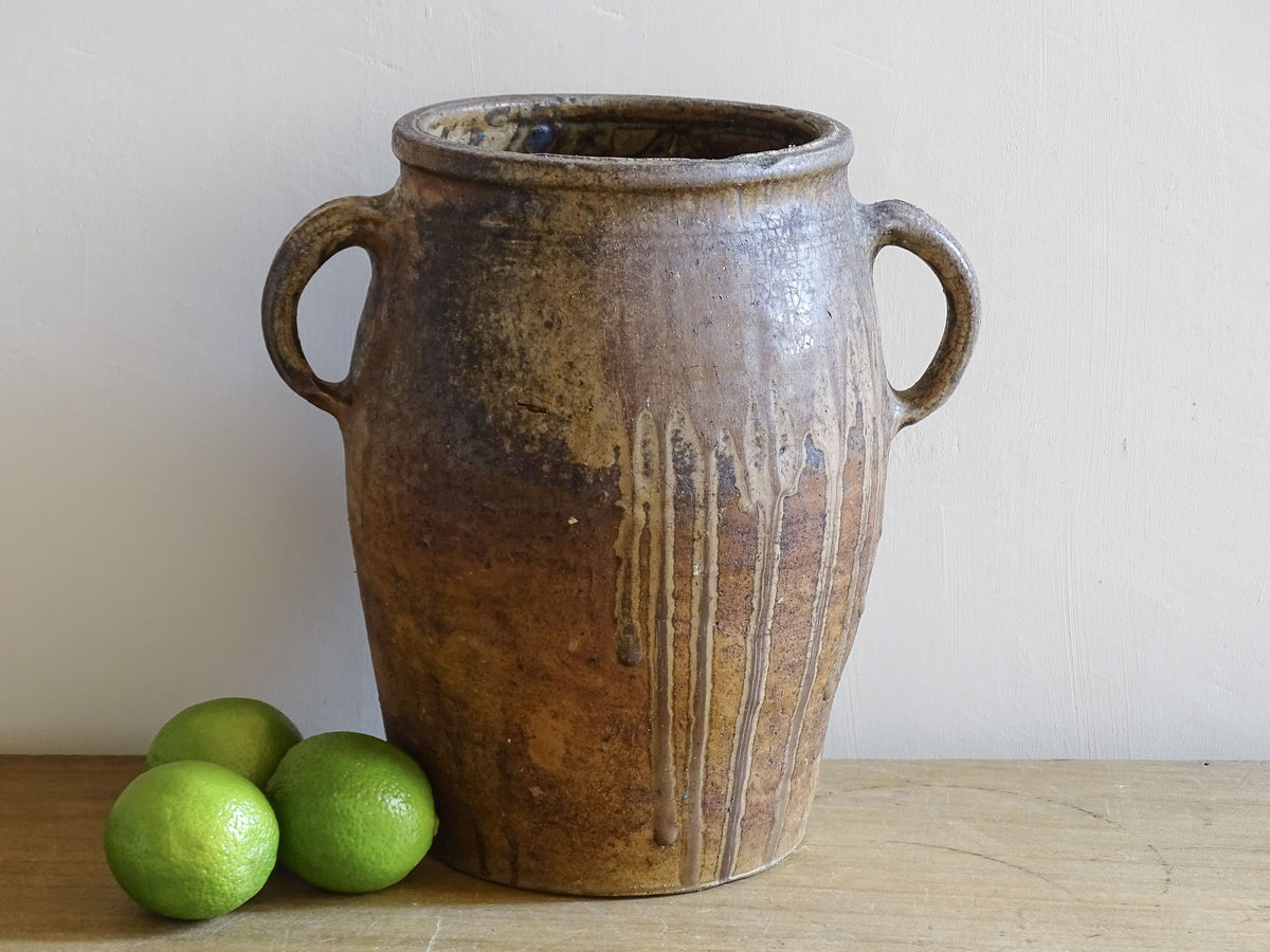French Antique Earthenware Jar with Two Handles
