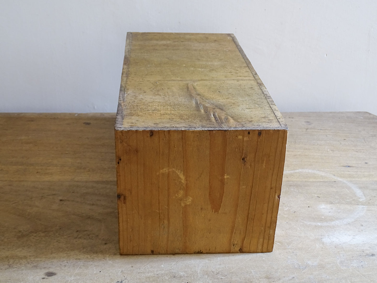 French provincial watchmaker’s cabinet with authentic workshop wear and aged wood