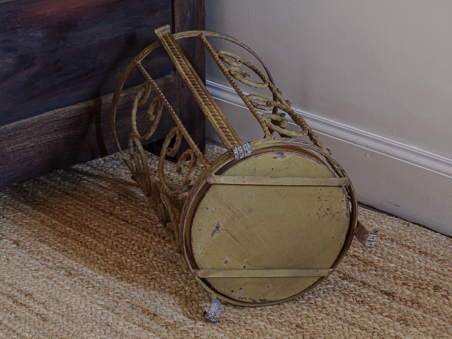 Vintage French scrollwork umbrella stand for hallway or entryway decor
