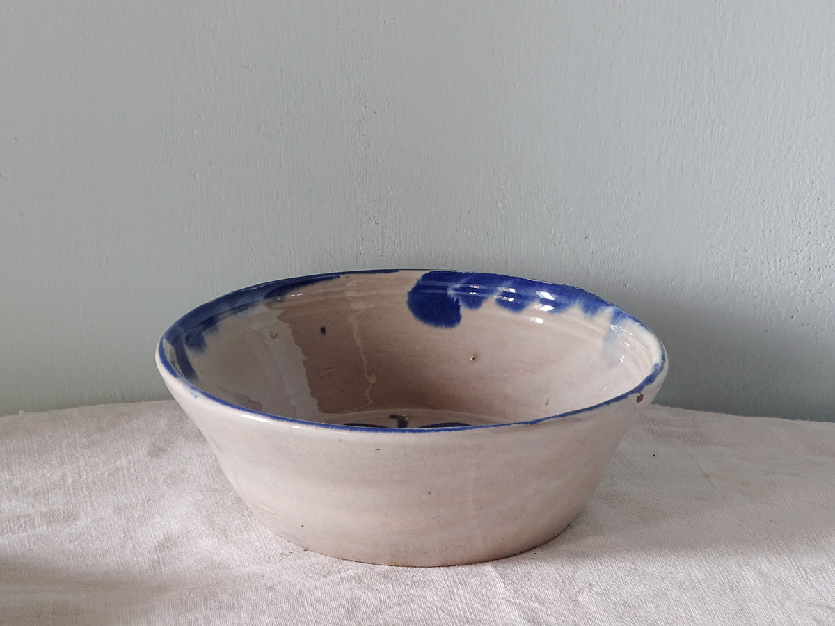 Spanish vintage fajalauza pottery lebrillo bowl with blue floral motif