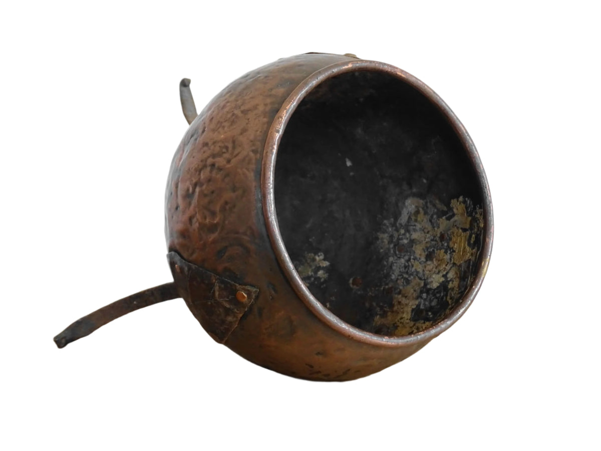 Antique Arts and Crafts Copper Planter with Tripod Base and Leaf Design