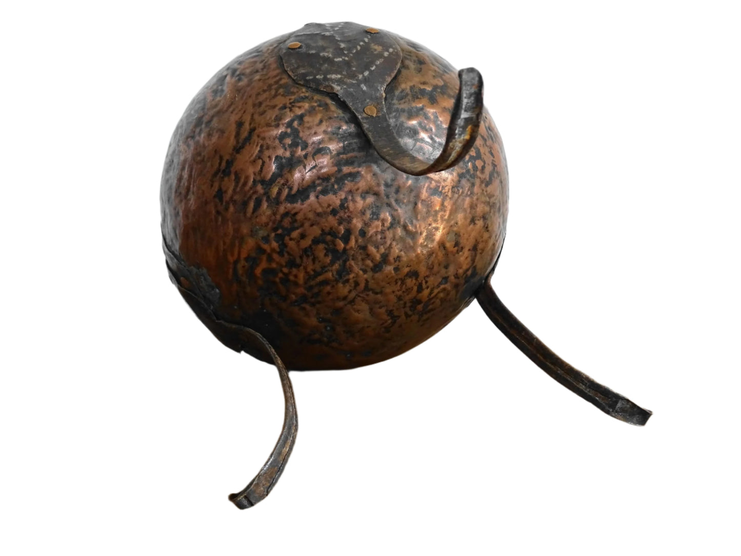 Antique Arts and Crafts Copper Planter with Tripod Base and Leaf Design