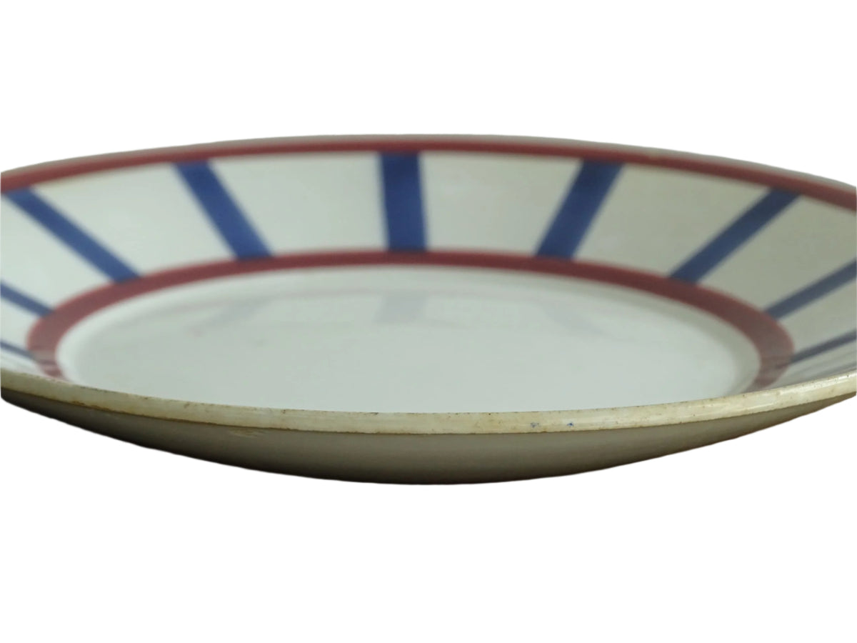 Pair of Antique Basque Side Plates Bearn HBCM with Red and Blue Check