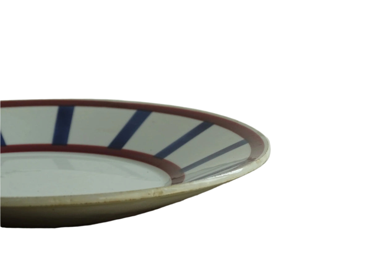 Pair of Antique Basque Side Plates Bearn HBCM with Red and Blue Check