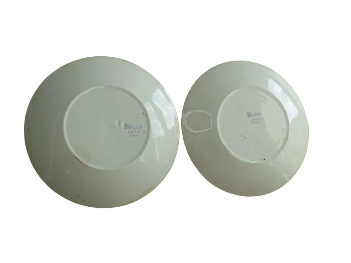 Pair of Antique Basque Side Plates Bearn HBCM with Red and Blue Check