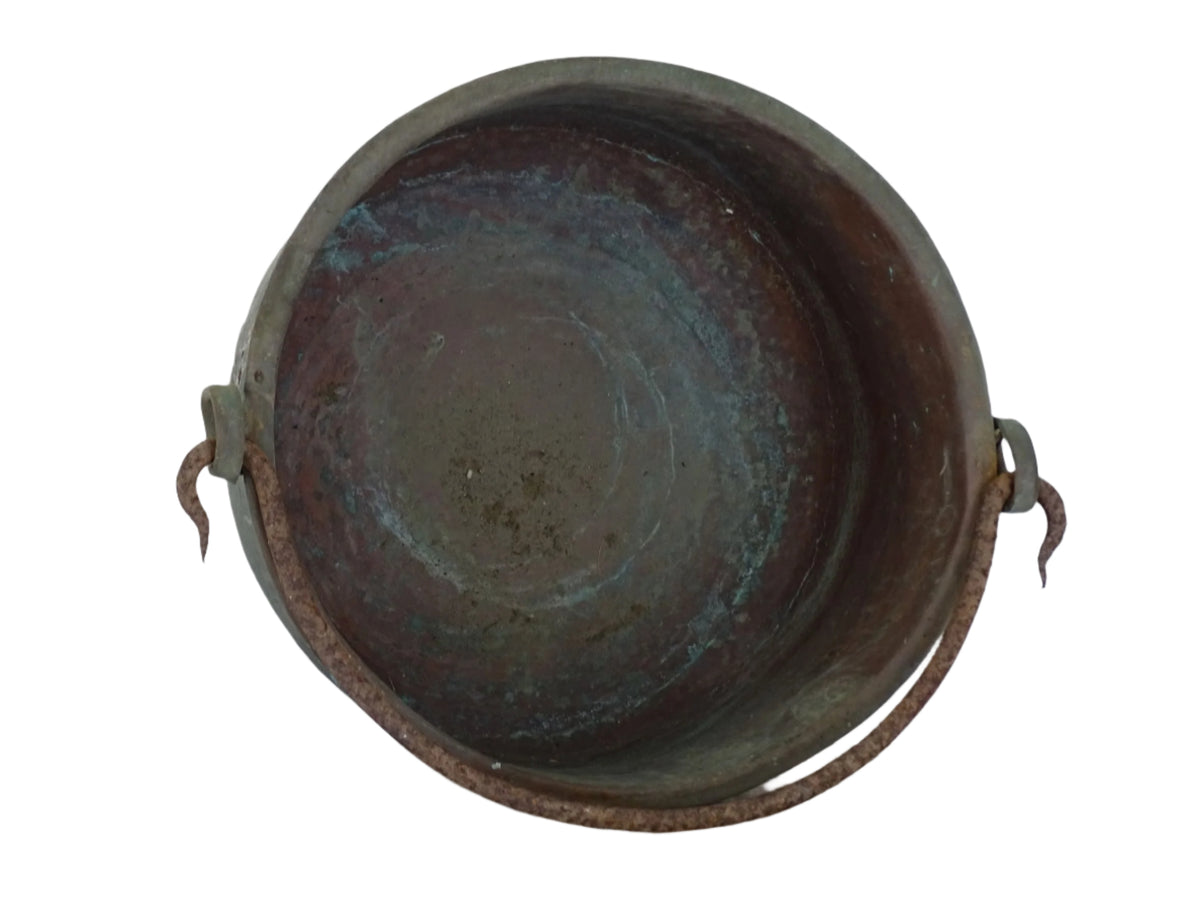 Worn Antique Copper Cauldron with Verdigris