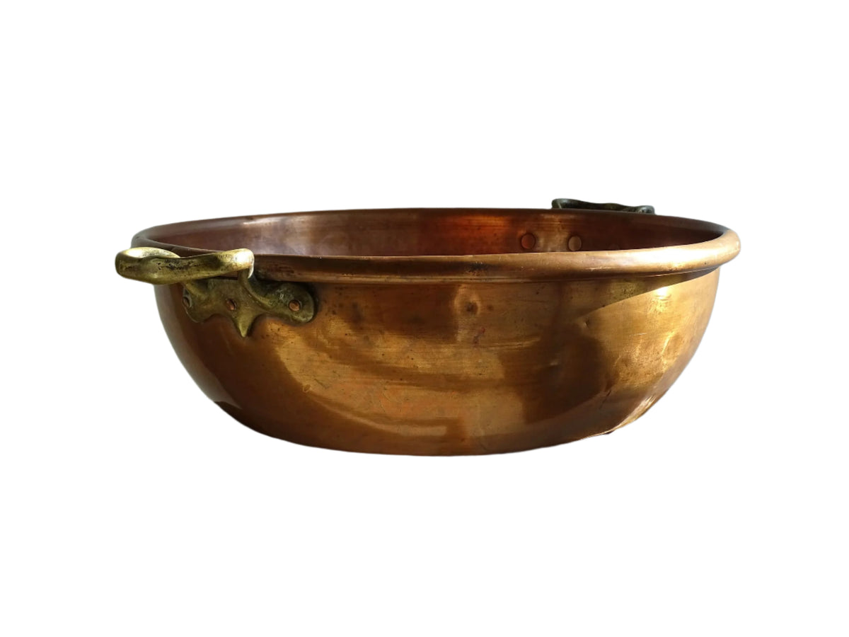 Large Antique Copper Confiture Pan with Brass Handles