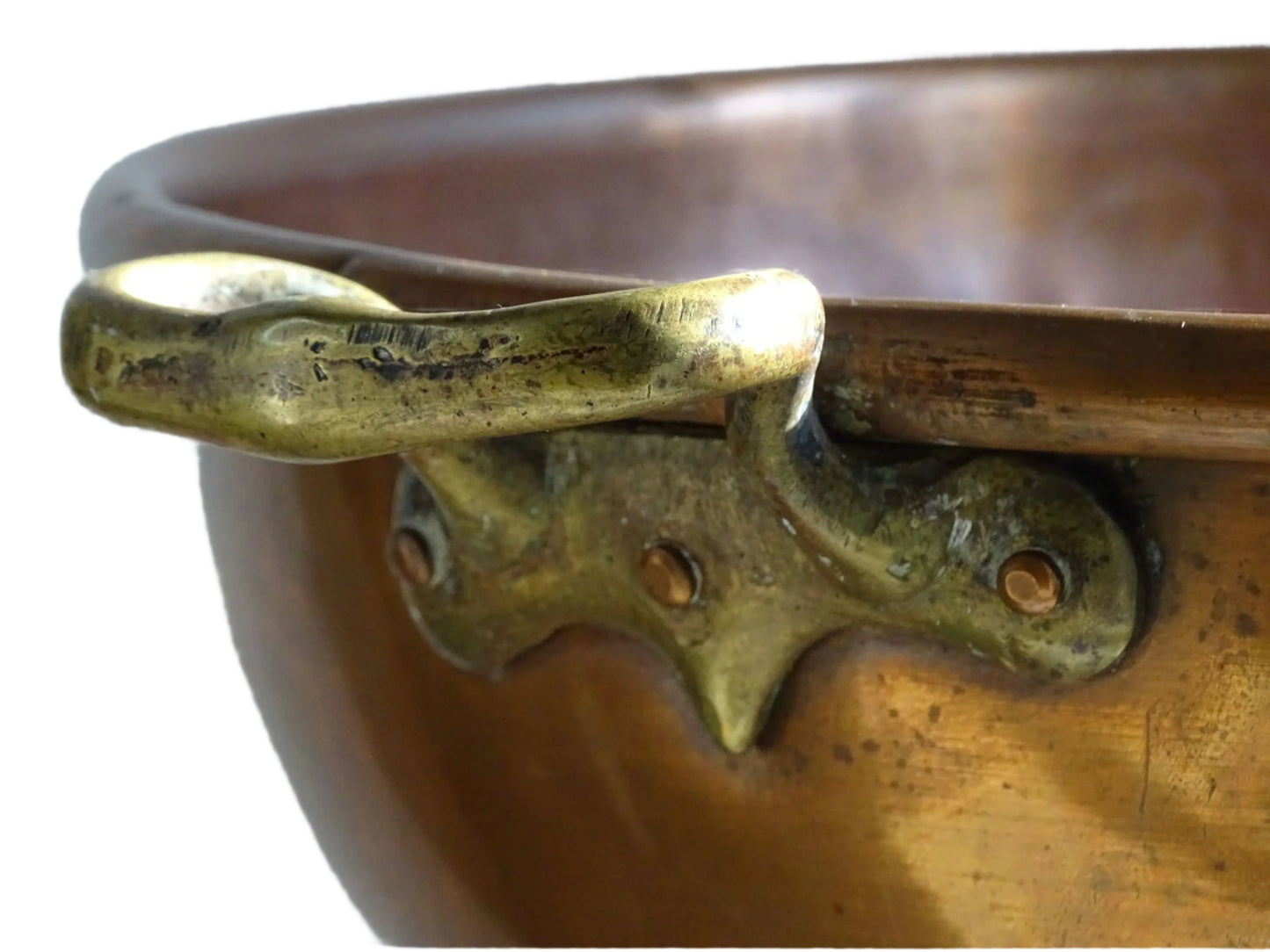 Large Antique Copper Confiture Pan with Brass Handles