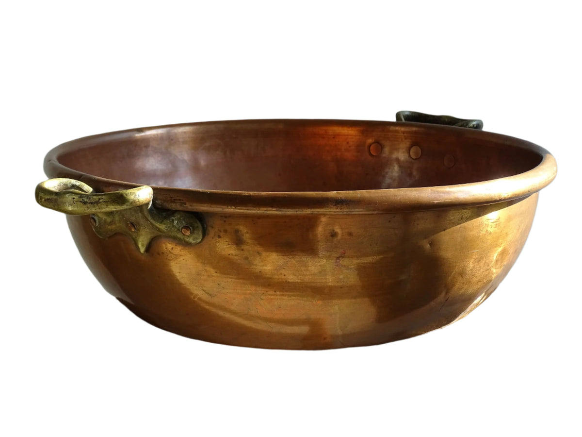 Large Antique Copper Confiture Pan with Brass Handles