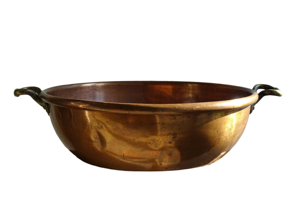 Large Antique Copper Confiture Pan with Brass Handles