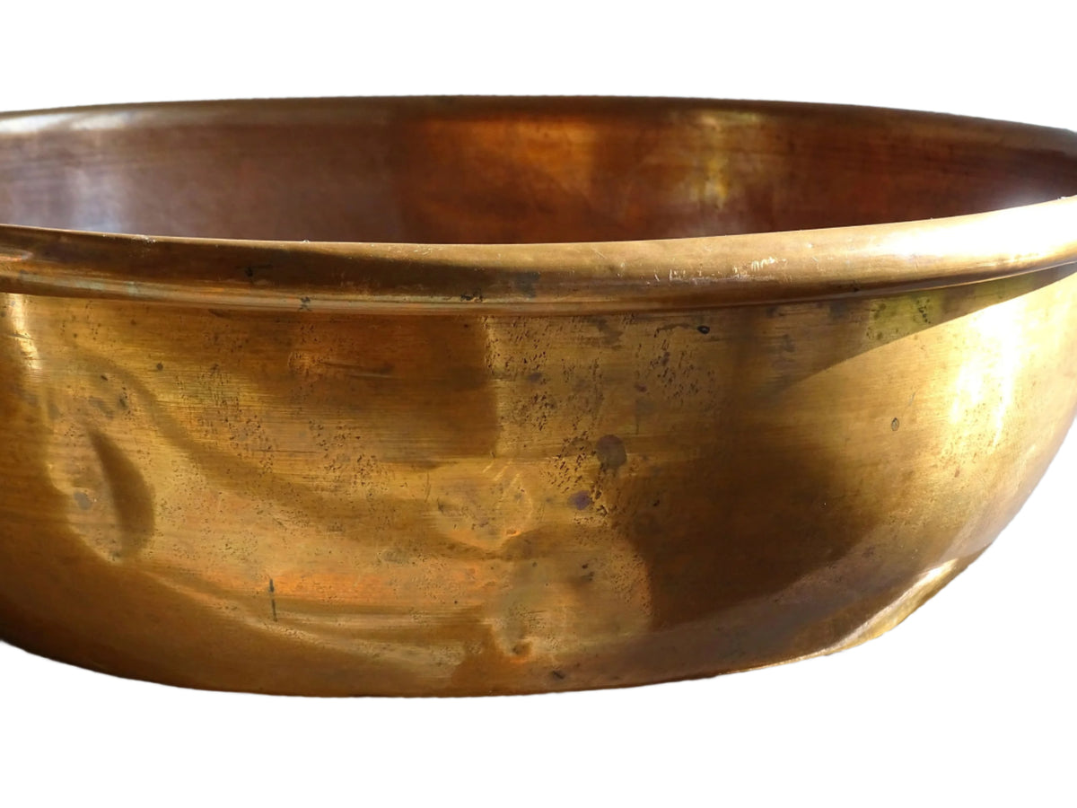 Large Antique Copper Confiture Pan with Brass Handles
