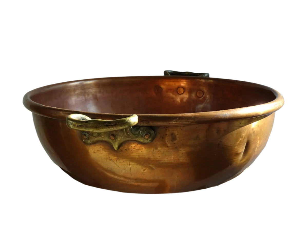 Large Antique Copper Confiture Pan with Brass Handles