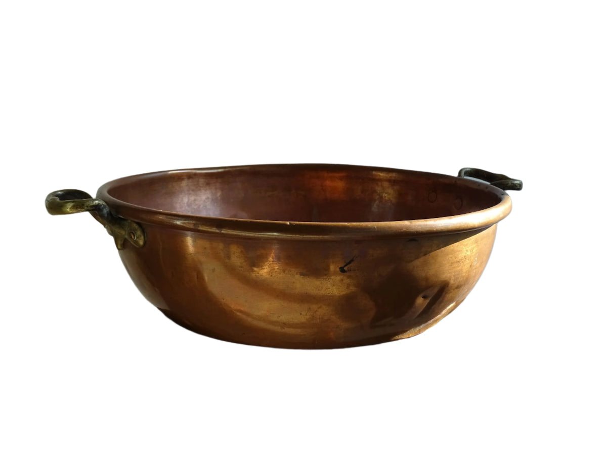 Large Antique Copper Confiture Pan with Brass Handles