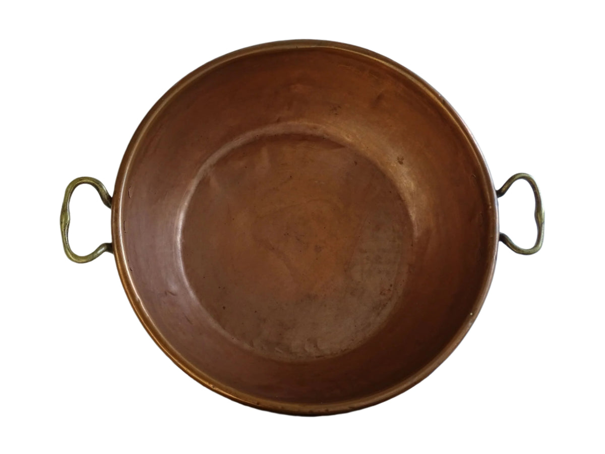Large Antique Copper Confiture Pan with Brass Handles