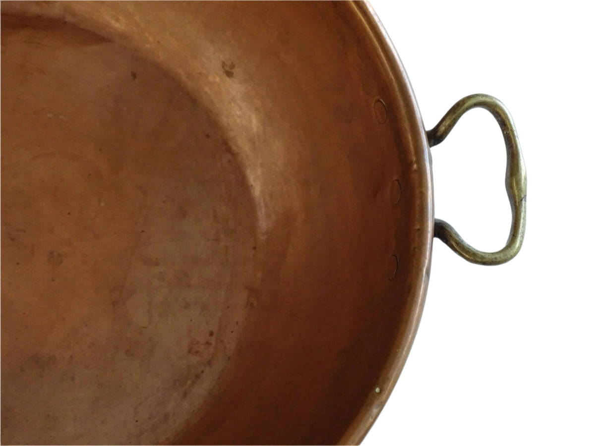 Large Antique Copper Confiture Pan with Brass Handles