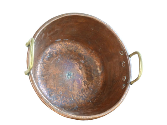 Antique French Copper Confiture Pan with Brass Handles