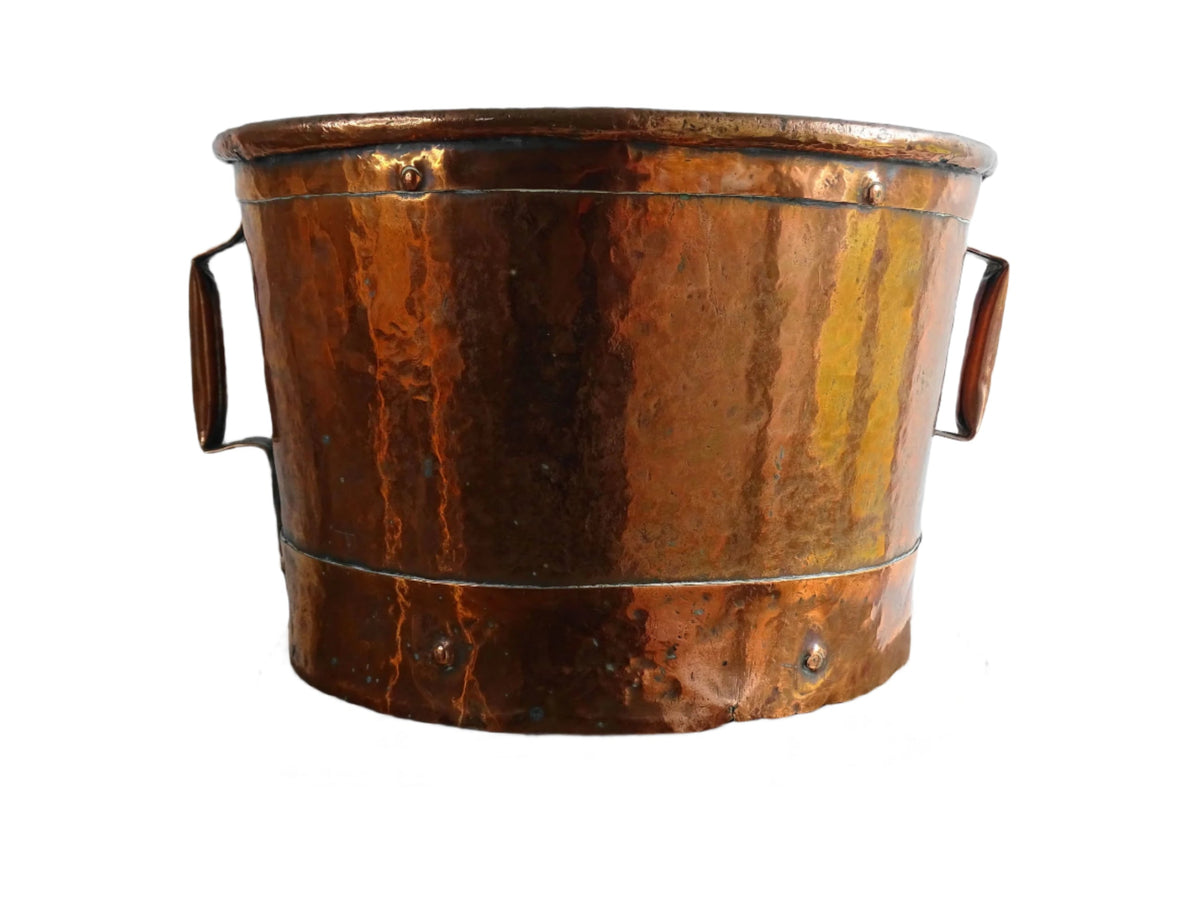 Antique French copper water vessel, rustic farmhouse decor, vintage ferrat from Auvergne with patina, 18th-century copper home accent