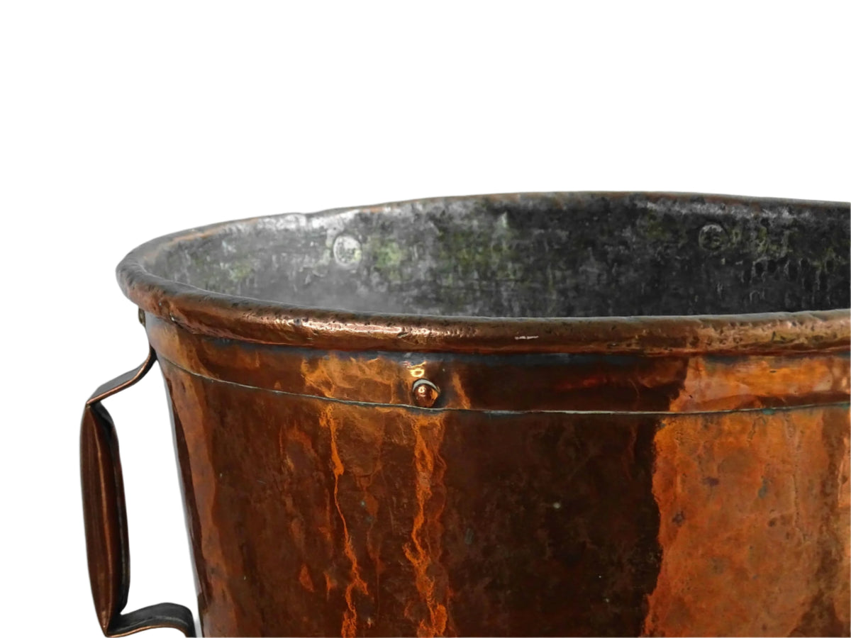 Antique French copper water vessel, rustic farmhouse decor, vintage ferrat from Auvergne with patina, 18th-century copper home accent