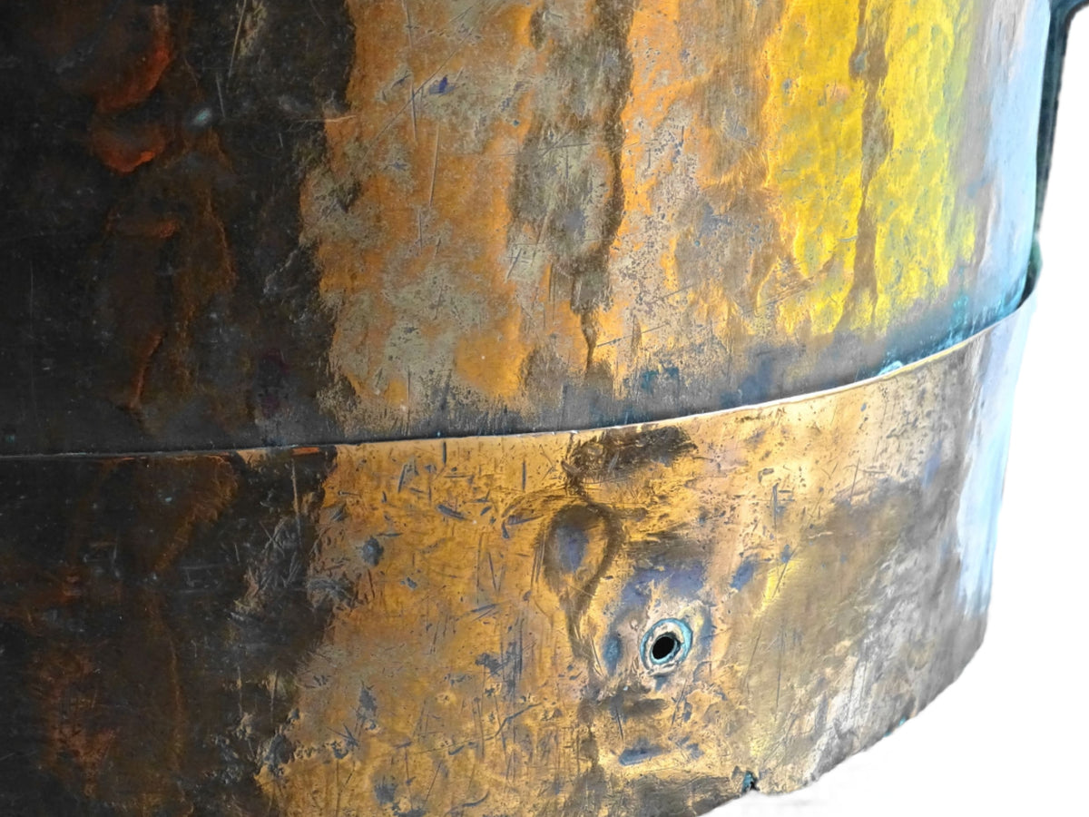 Antique French copper water vessel, rustic farmhouse decor, vintage ferrat from Auvergne with patina, 18th-century copper home accent
