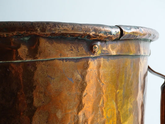 Antique French copper water vessel, rustic farmhouse decor, vintage ferrat from Auvergne with patina, 18th-century copper home accent