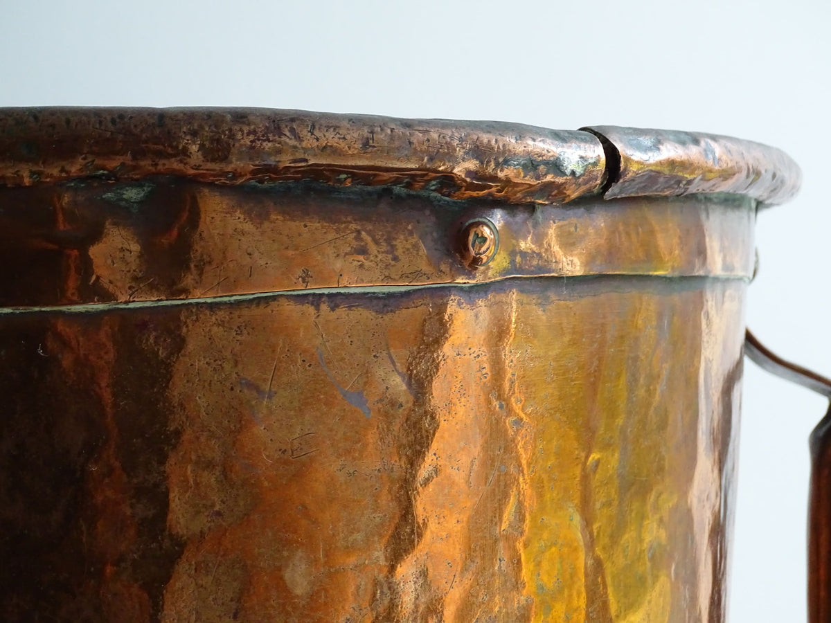 Antique French copper water vessel, rustic farmhouse decor, vintage ferrat from Auvergne with patina, 18th-century copper home accent