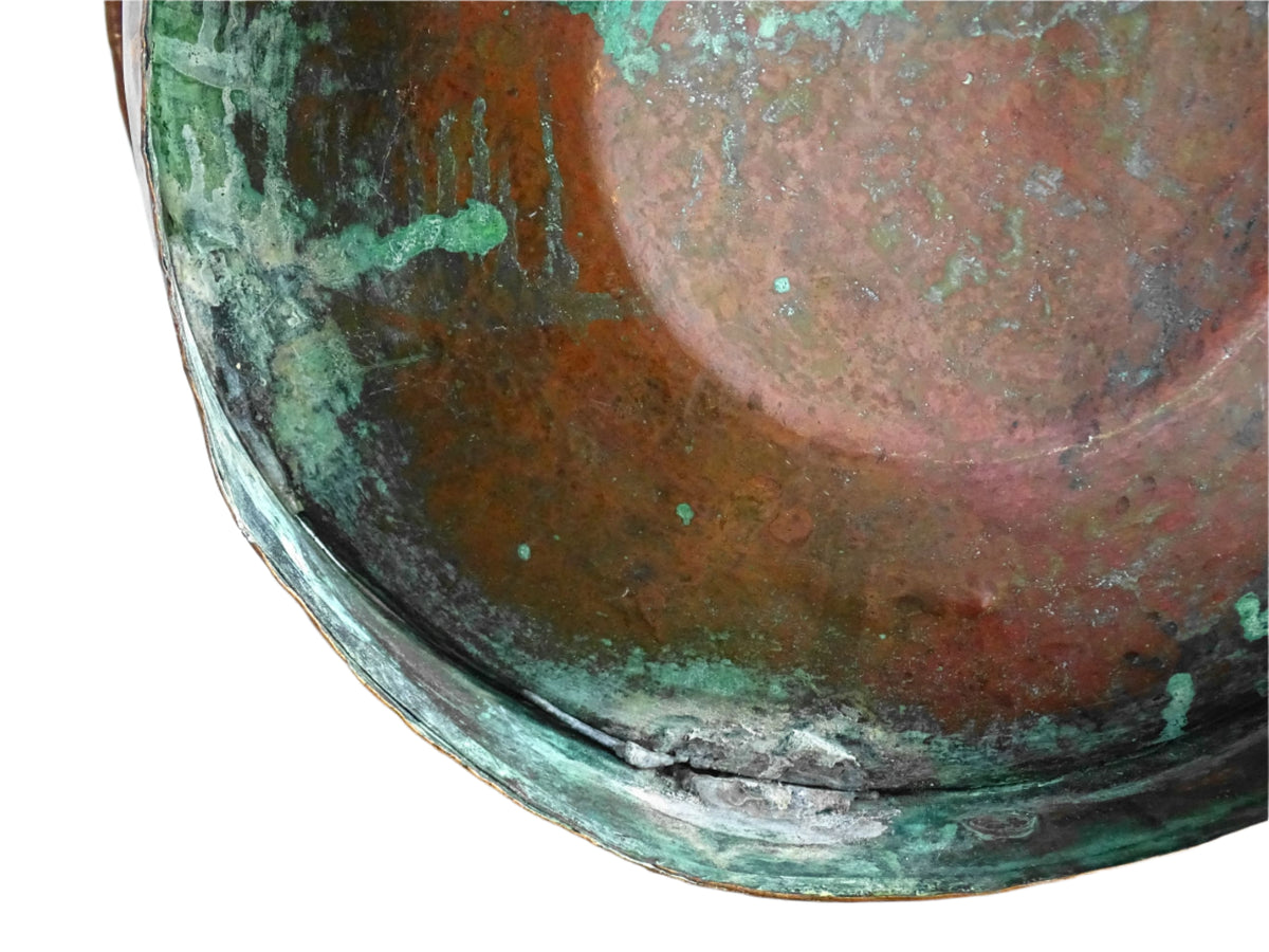 Antique French copper water vessel, rustic farmhouse decor, vintage ferrat from Auvergne with patina, 18th-century copper home accent