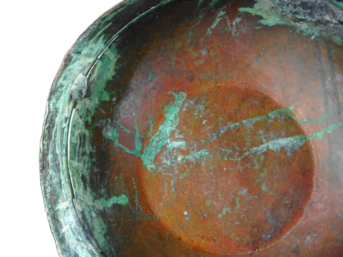 Antique French copper water vessel, rustic farmhouse decor, vintage ferrat from Auvergne with patina, 18th-century copper home accent