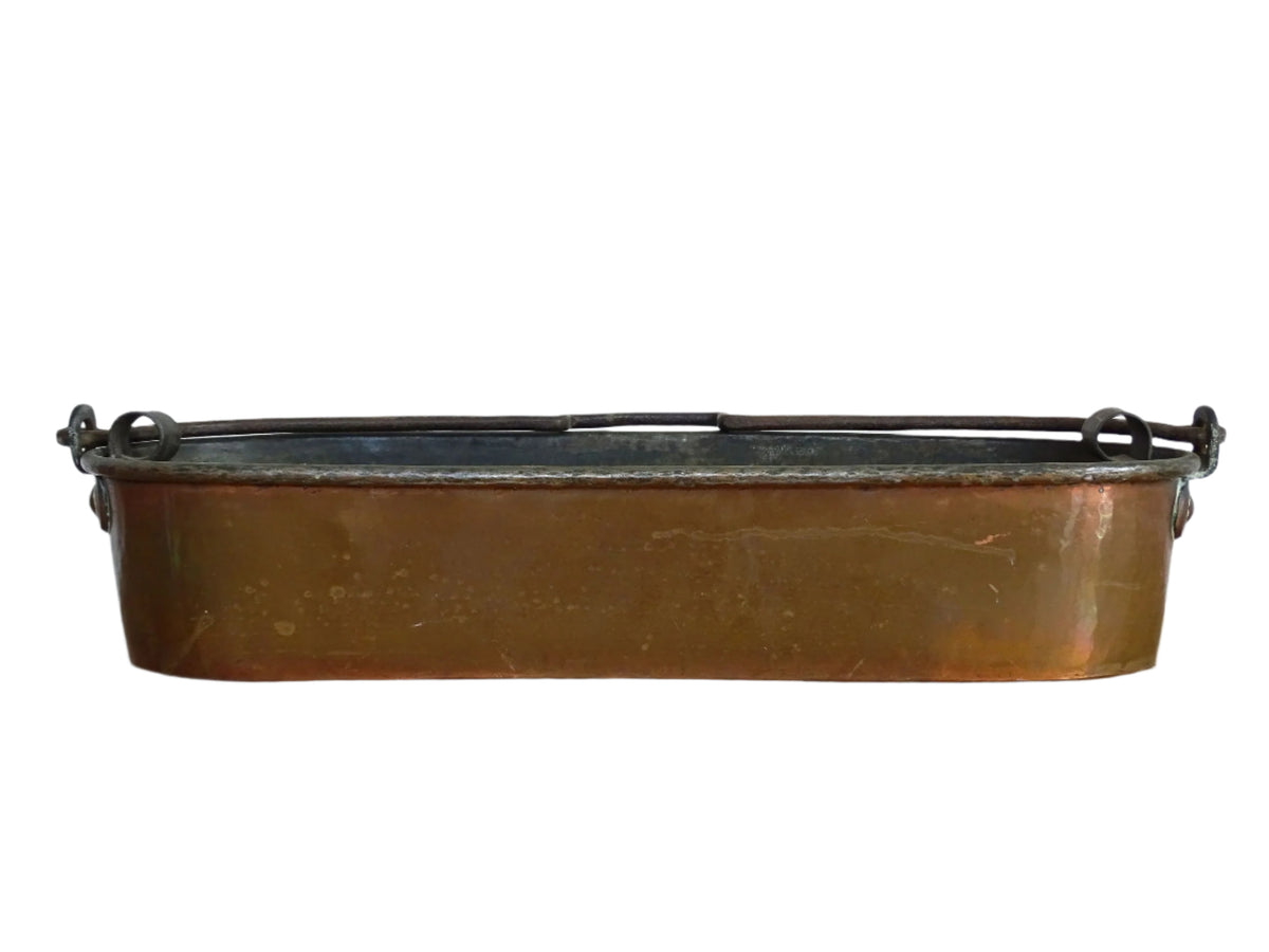 Antique French Copper Poissonnière, Fish Kettle or Fish Poacher with Wrought Iron Handle