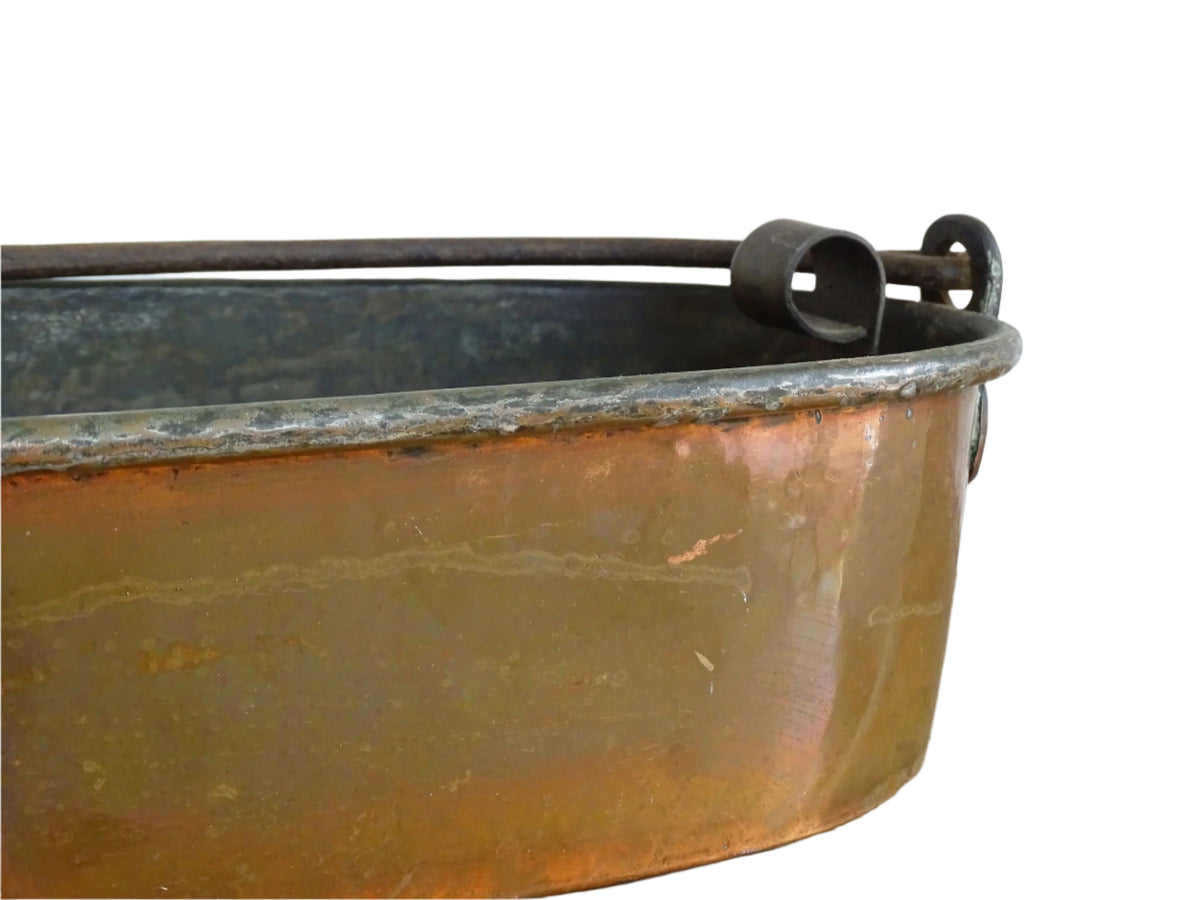 Antique French Copper Poissonnière, Fish Kettle or Fish Poacher with Wrought Iron Handle
