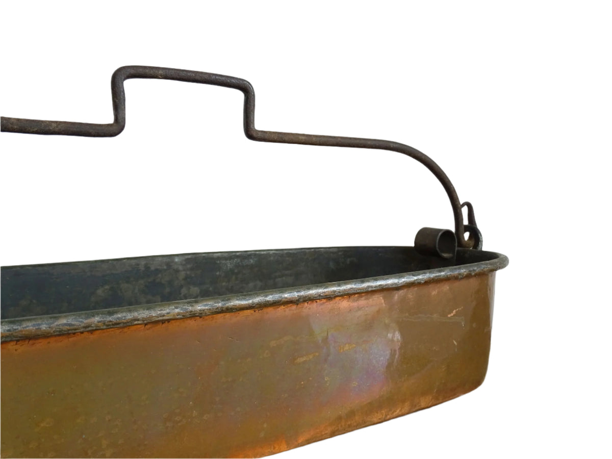 Antique French Copper Poissonnière, Fish Kettle or Fish Poacher with Wrought Iron Handle