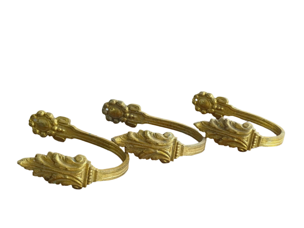 Trio of Antique Gilt Bronze French Hooks