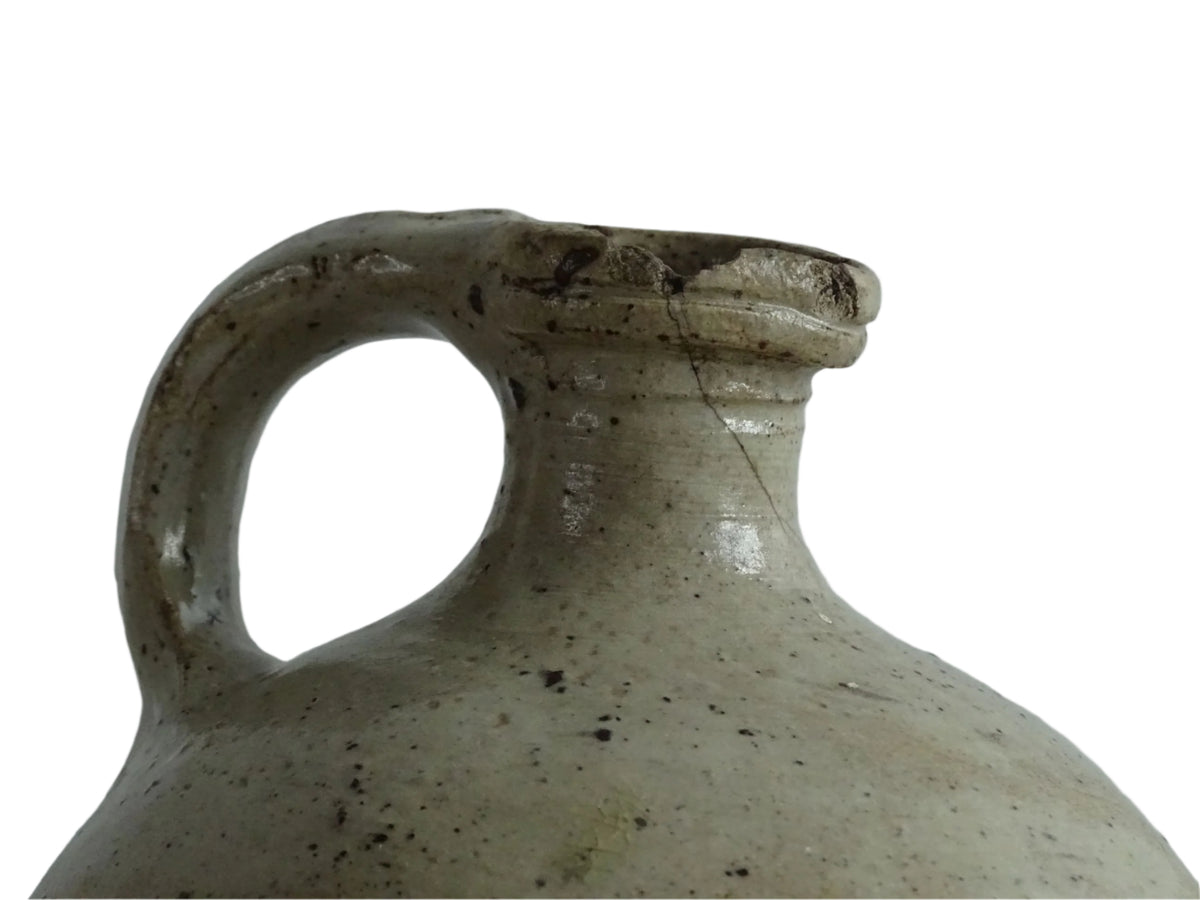 Antique French Stoneware Pitcher with Oatmeal Glaze for French farmhouse kitchen.