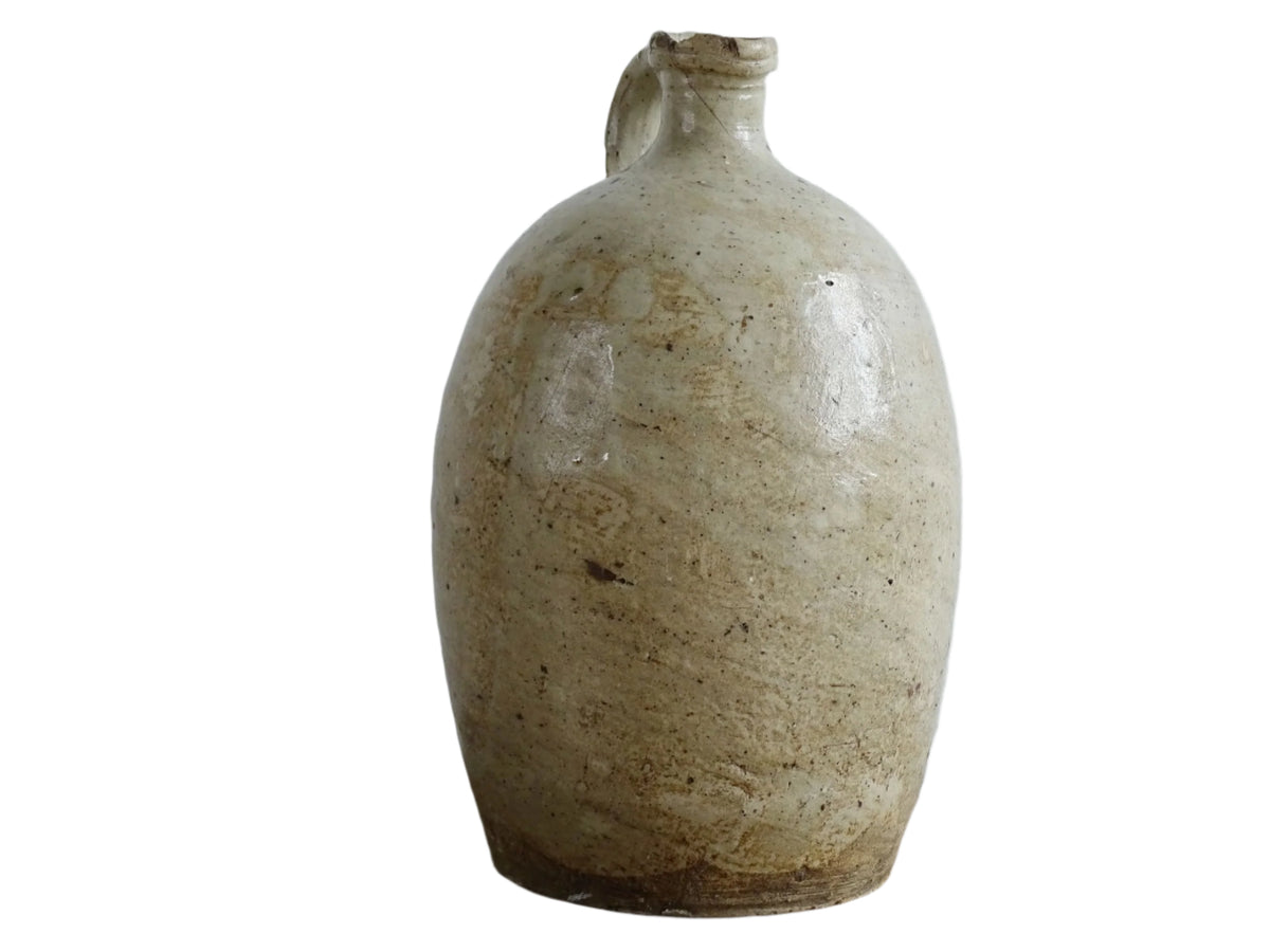 Antique French Stoneware Pitcher with Oatmeal Glaze for French farmhouse kitchen.
