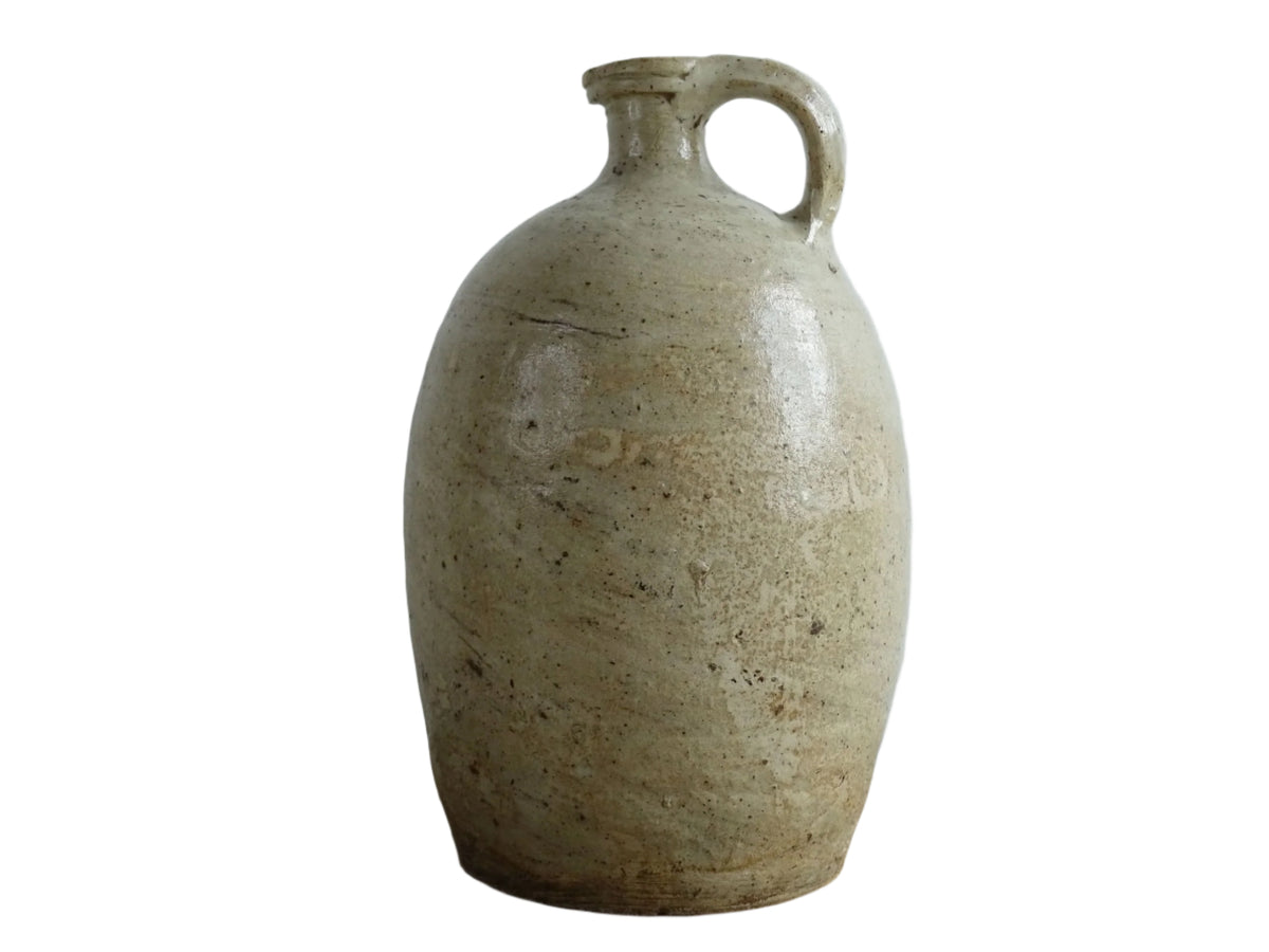 Antique French Stoneware Pitcher with Oatmeal Glaze for French farmhouse kitchen.