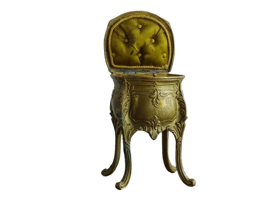 Antique French Trinket Box in Gilt Spelter with Silk Lining
