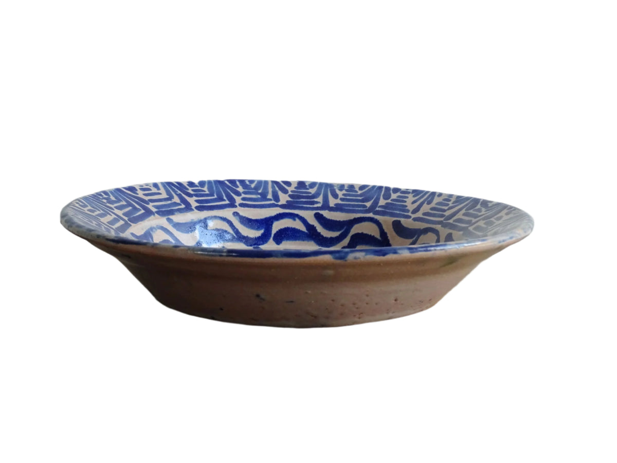 Antique Spanish Fajalauza Bowl with Blue Hand-Painted Pomegranate