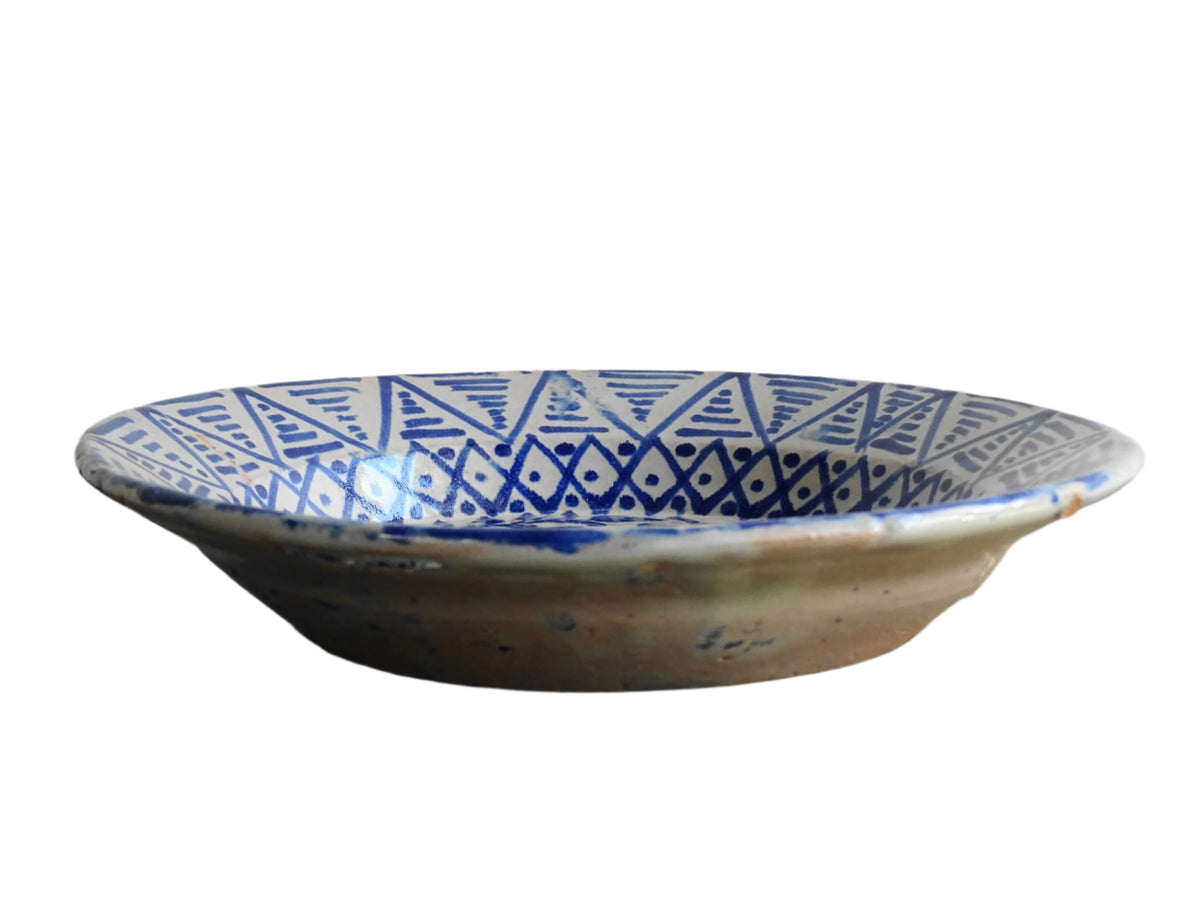 Antique Spanish Fajalauza Bowl with Blue Hand-Painted Pomegranate