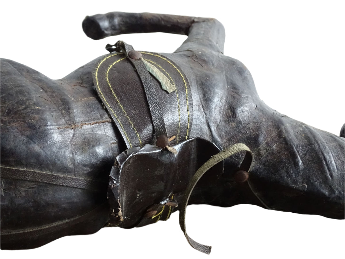 Distressed antique leather horse figurine for vintage shelf decor